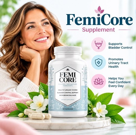 FemiCore bladder support dietary supplement bottle, 30 capsules